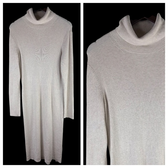 Lot (2) Express Sweater Midi Dress Sz XL 14 16 Ivory Black Ribbed Turtleneck - Picture 3 of 6